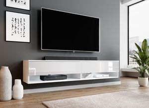 FURNIX TV Schrank ALYX  Lowboard modern 180 cm mit LED Weiß matt - Glanz Weiß