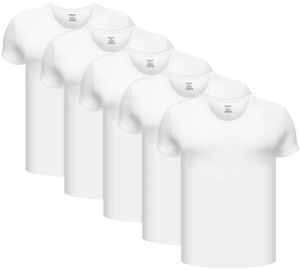 BRUBAKER 5er Pack Herren Unterhemd mit Rundhals Ausschnitt - Kurzarm T-Shirt - aus hochwertiger Baumwolle (glatt) - Extra Lang - ohne Seitennaht - Weiß - Größe XL
