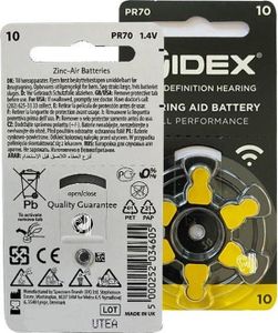 Widex | Baterie do sluchadel | 10 balení | 60 baterií | Žlutá nálepka | P10 | sluchadlo
