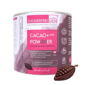 ZUCKERFREIlich Cacao +Mg Pulver kakao vegan 240g, Kakaopulver mit Magnesium, Calcium & Vitamin K2, zuckerarmer Kakao für Energie & Muskeln