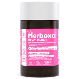 Herboxa MENO (1) 10-IN-1 - Patentierte Wirkstoffe mit ExceptionHYAL Formel für die Ernährungsbedürfnisse in der Menopause, Zink, Mena Q7, Quatrefolic, Vitamin B12 - 60 vegane Kapseln