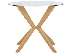 BELIANI Kulatý jídelní stůl prosklený tvrzené sklo se světlým dřevem ø 90 cm skandinávský styl