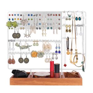 （Weiß）Schmuckständer-Organizer für Halsketten und Armbänder. Schmuckturm-Baum mit Holztablett