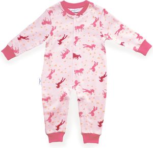 Onesie - Pyjama - Jumpsuit - Mutterschaftsgeschenk – Babyparty – Spielanzug - Pferde überall aufgedruckt - Rosa- Größe 62