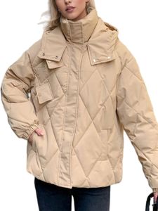 Damen Daunenmäntel Winter Warmer Mantel Lässige Daunenjacken Bequeme Taschen Jacke Khaki,Größe 2XL