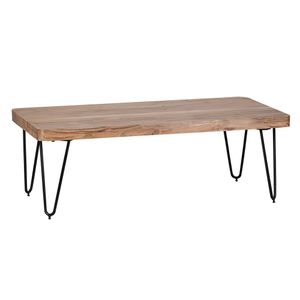 WOHNLING Couchtisch BAGLI Massiv-Holz Akazie 115 cm breit Wohnzimmer-Tisch Design Metallbeine Landhaus-Stil Beistelltisch