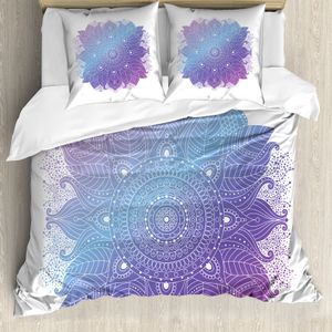 ABAKUHAUS Mandala Bettbezug Set für Einzelbetten, Bohemian Mandala, Milbensicher Allergiker geeignet mit Kissenbezug, 200 cm x 200 cm - 80 x 80 cm, Himmelblau Blau Violett