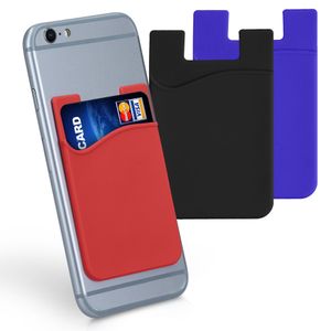 kwmobile 3x Kartenhalter Hülle für Smartphone - selbstklebend - Aufklebbare Silikon Kreditkarten Tasche Schwarz Blau Rot - Maße 8,5x5,5cm