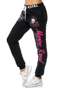 Damen JoggingHOSE lang | Trainingshose Baumwolle | Sporthose mit Bündchen | Marine 512 Schwarz/Pink 3XL