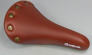 VELO Bicycle Saddle w/spring brown leather+rivet