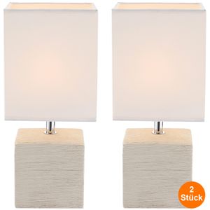 Tischlampe 2er Set Wohnzimmer Nachttischlampe Beige Lampenschirm Weiß Stoff