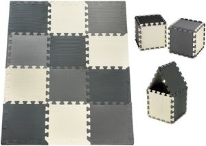 Krabbelmatte Puzzelmatte mit Rand Spielmatte für Babys und Kleinkinder 120 x 90 x 1.2 cm + Wasserdicht - 12 Teile Grau