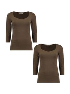 3/4 Langarm Shirt 2-er Stück Set Dünnes Basic Karree Stretch Pack Noa | XS