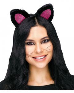 Schwarz-Pinker Katzenohren Haarreif für Halloween & Fasching