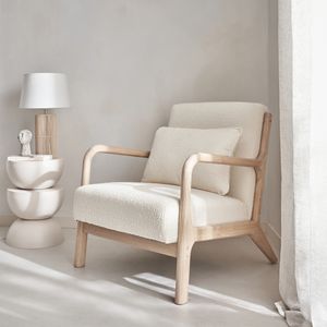 sweeek - Skandinavischer Sessel aus Holz mit strukturiertem Bouclé-Bezug - Beige