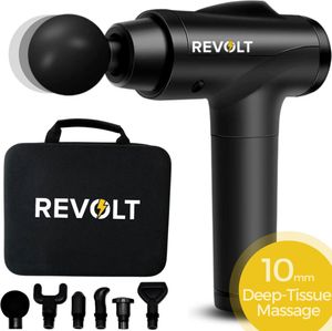 REVOLT - Professionelle Massagepistole - 30 verschiedene Geschwindigkeiten - 6 Aufsätze - 10MM Deep Tissue - r Aufbewahrungskoffer - Für Muskelreparatur & Verletzungen - Hohe Amplitude