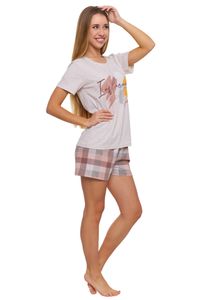 Damen Schlafanzug MORAJ Pyjama Shorty kurz Viskose Nachtanzug 2-Teiler - PDD4200-018 - Beige - XL
