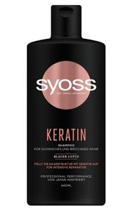 Shampoo Syoss Keratin (440 ml), Haarshampoo für schwaches und brüchiges Haar, füllt das Haar auf und glättet die Haarfaser, Formel mit Blauem Lotus & Amino-Komplex