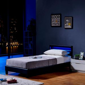 HOME DELUXE - LED Bett ASTRO 90 x 200 Schwarz Polsterbett Bett inkl. Lattenrost