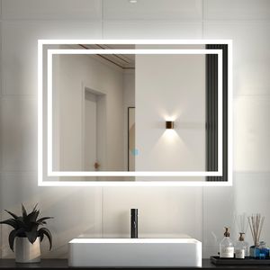 LED Badspiegel 60x50 cm Badezimmerspiegel mit Beleuchtung Lichtspiegel Wandspiegel mit Touch-schalter IP44 Kaltweiß
