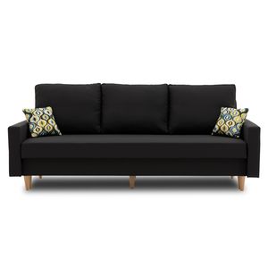 Couch Etna 215x90 mit Schlaffunktion - Farben zur Auswahl - moderne Sofa. Schlafsofa mit Bettkästen und dekorative Kissen - STOFF HAITI 17 + AMBER 73 - Schwarz -