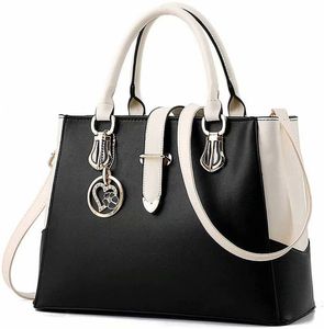 Damen Handtaschen Schwarz groß taschen Leder moderne damen handtasche gross schultertasche Frauen Umhängetasche (Schwarz)