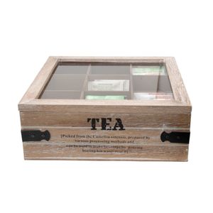 Holz Teebox Teekasten aus Holz grau-weiss mit 4 Fächer 20x15cm 144225 