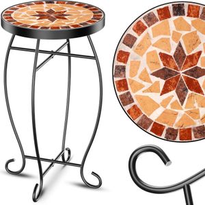 KESSER® Mosaiktisch Bistrotische Blumenhocker Rund 60 x 34 cm Metall Mosaik Beistelltisch Balkontisch Gartentische Terrassentisch Balkon Steinmosaik Garten Gartentisch Indoor Outdoor