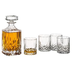 gouveo Whiskykaraffe mit 4 Gläser 35148 - Whisky-Set aus hochwertigem Glas mit 4 passenden Whisky-Gläsern - Tolles Geschenkset für Männer und Whisky-Liebhaber