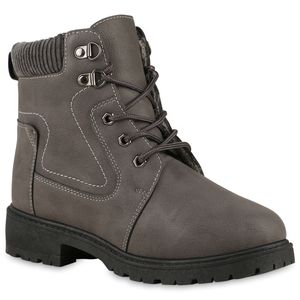 VAN HILL Damen Warm Gefüttert Worker Boots Stiefeletten Profil-Sohle Schuhe 838053, Farbe: Dunkelgrau, Größe: 41