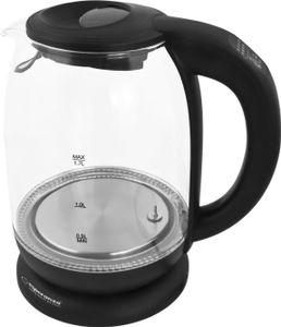 Esperanza EKK027, 1,7 l, 2200 W, Černá, Průhledná, Sklo, Plast, Nastavitelný termostat, Indikátor úrovně vody
