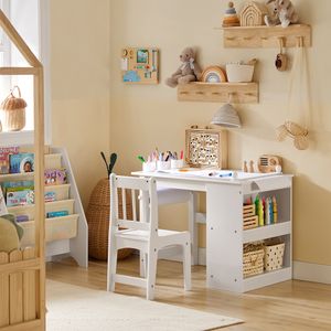 SoBuy KMB60-W Dětský stůl s 1 židlí Interiérový dětský stůl Sada židlí Malování Stůl bílý