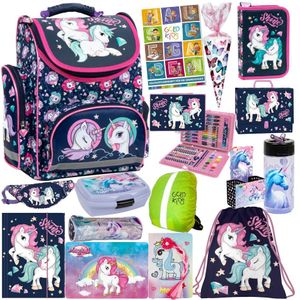 Einhorn Schulranzen XXL Set 16er Ranzen Tornister Federmappe Turnbeutel Gummizugmappe Zuckertüte Brotdose Trinkflasche Aufgabenheft Aktentasche Unicorn Motiv