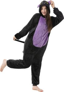 Katara 1744 -  Katze schwarz-lila L (165-175cm), Jumpsuit, Onesie, Karneval, Overall, Party, Karnevals-Kostüm, Verkleidung zum Fasching, Schlafanzug, Hausanzug, Jogginganzug, Cosplay, Tierkostüm für Erwachsene