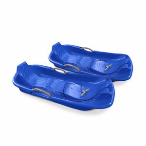 2 blaue Schlitten für 2 Personen in Blau mit Bremsen, Seil und Griff, hergestellt in Frankreich