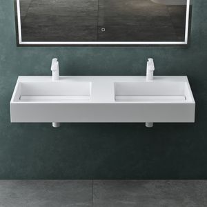 Mai & Mai Aufsatzwaschbecken Doppel-Waschbecken mit 2 Armaturenlöcher Hängewaschbecken 120x48x13cm in Weiß aus Mineralguss ohne Überlauf Col12