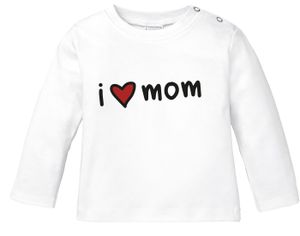 Baby Langarmshirt I love Mom Geschenk Mama Muttertag Geburtstag Jungen Mädchen Baumwolle SpecialMe® weiß 80/86 (10-15 Monate)
