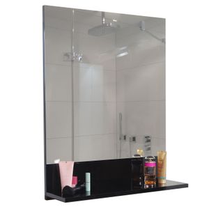 Wandspiegel mit Ablage HWC-B19, Badspiegel Badezimmer, hochglanz 75x60cm  schwarz