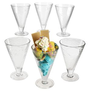 6x Copa Helado Eisbecher mit Fuß 280ml Waffel-Optik Dessert-Gläser Schale Glas