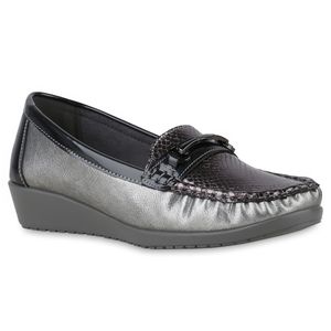 VAN HILL Damen Mokassins Slippers Bequeme Prints Profil-Sohle Schuhe 841251, Farbe: Grau Silber, Größe: 37