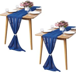 2 Stück, Chiffon-Tischläufer, 3 m, 73 x 305 cm, romantischer Hochzeitsläufer, durchscheinend, Navy blau, 300cm, 70cm