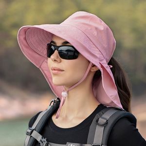 Sonnenhut, UV Schutz Breiter Krempe Pferdeschwanzhut mit Nackenschutz, Verstellbarer Strandhut, Fischerhut, Gartenhut (Rosa)