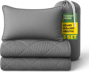 Sommer Reise Bettenset 2tlg (Stepddecke 135x200cm, Kopfkissen 40x60cm) inkl Reisetasche - Decke und Kissen im Set - Ideal für Reisen, Urlaub, Camping Sommer Reise Bettenset 2tlg (Stepddecke 135x200cm, Kopfkissen 40x60cm) inkl Reisetasche - Decke und Kissen im Set - Ideal für Reisen, Urlaub, Camping