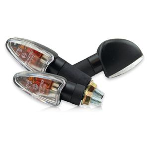 Mini-Blinker ARROW, schwarz, kurz, klares Glas, gelbe Birne, E-geprüft, M8