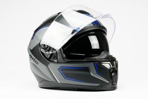BNO-X3 Integralhelm, Motorradhelm, Rollerhelm, Sturzhelm, mit integriertem Sonnenschutz, Matt Schwarz/Blau, Größe L