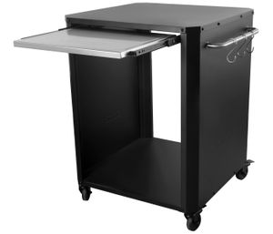 Cozze® Rolltisch für Plancha-Grill / Gasgrill, für Outdoorküchen, mit Auszug-Platte / 6 S-Haken, 82.5 x 66.5 x 77 cm, Edelstahl, schwarz / silber