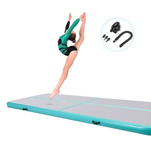 Crenex 300×100×10 cm Aufblasbar Turnmatte Air Matte Track Gymnastikmatte Tumbling mit Elektropumpe grün