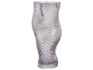 BELIANI Blumenvase Grau Glas 31 cm Geschwungen Hohe Form mit Breiter Öffnung Struktur Modern Tischdeko Wohnaccessoires Deko Glasvase für Wohnzimmer