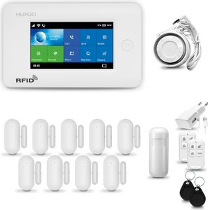 HUXGO HXA006 Alarmanlage Haus WiFi + GSM 4G LTE mit Sirene, Alarm System mit 1x Bewegungssensor und 9x Tür- Fenstersensor, Alarmanlage für Wohnung, Haus, Garage, Tuya Smartlife App