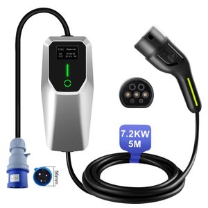 6/8/10/13/16/20/24/32A Type 2 EU EV Ladekabel Schuko Für Elektroautos EV Charger 1 Phase 7KW Einstellbarer Strom Tragbares Ladegerät 5M